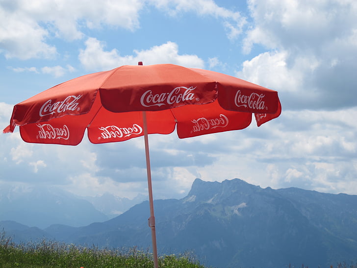 Coca cola, Coka, slunečník, Cola, vítr, léto, alpské