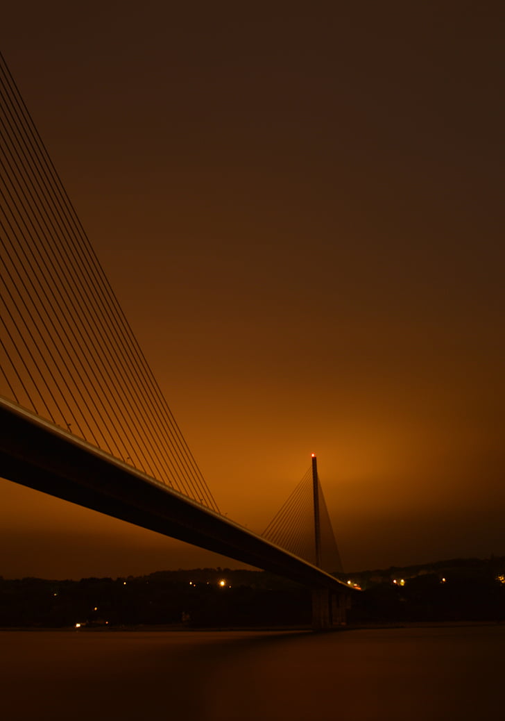 night, long exposure, bridge, river, evening, architecture, water