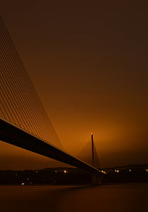 noche, larga exposición, puente, Río, noche, arquitectura, agua