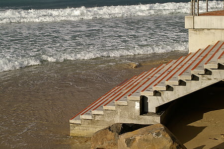 lépések, beton, Beach, tenger, óceán, homok, Ausztrália