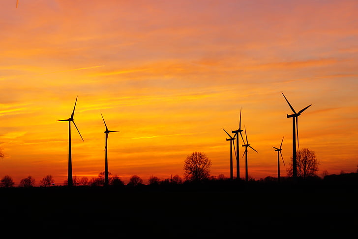 windräder, sunset, wind energy, evening sky, wind park, afterglow, energy