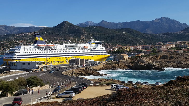 Corsica ferries, korsikansk, transport, sjøen, Ile rousse, fjell, reise