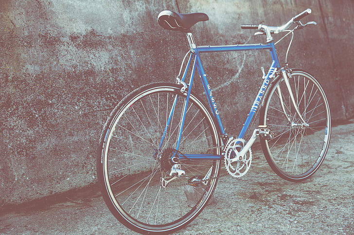 bicicleta, bicicleta, rodas, passeio, pedais, azul, com estilo retrô