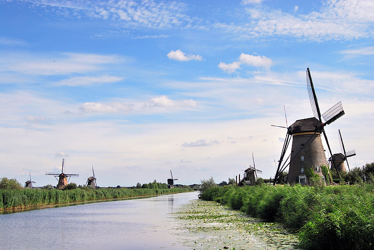 the windmills, kinderdijk, river, netherlands, channel, the museum, open air museum