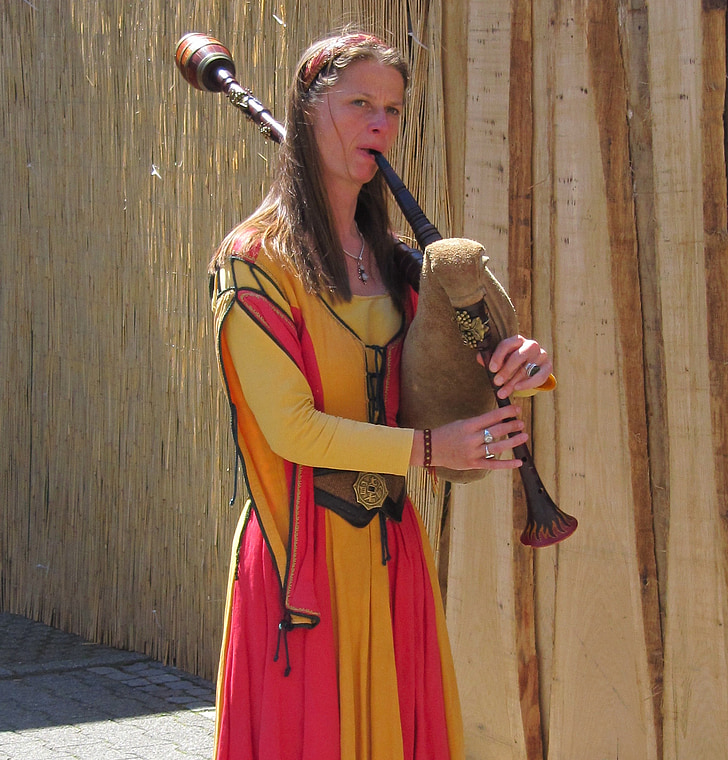 sekkepipe, Kenzingen Middelalderparken festival, historisk, kostymer, instrumentet