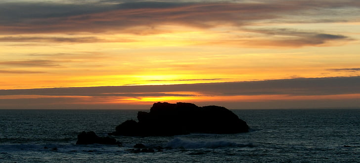 sea, rock, sunset, seaside, nature, side, ocean