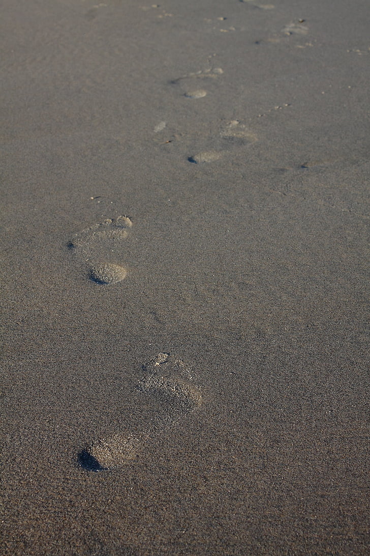 sand, fodaftryk, Beach, spor i sandet, fodspor, genoptryk