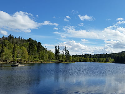 priekiniame plane, ežeras, mėlynas dangus, kalnų, rami, Giedras, Norvegija