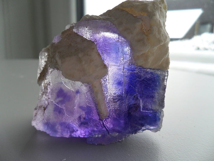fluorit, minerálne, transparentné, fialová, zbierka minerálov, drahokam, Crystal