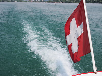 flagga, Schweiz, sjön, sjön biel, Mer