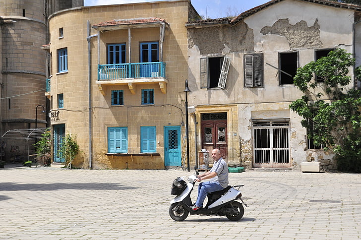 gamle, atmosfære, huset, gammelt hus, Kypros, Nikosia, scooter