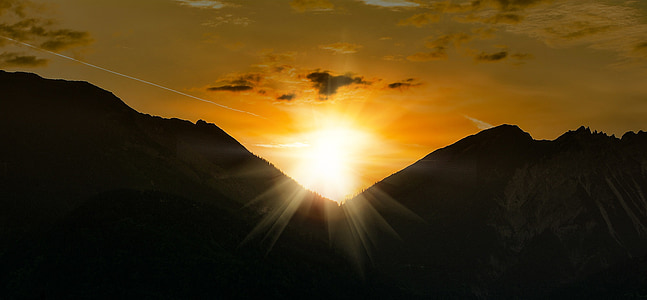 Схід сонця, небо, гори, гірські вершини, НД, освітлення, Природа