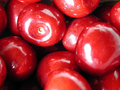 cerezas, fruta, dulce, delicioso, rojo, alimentos, comer