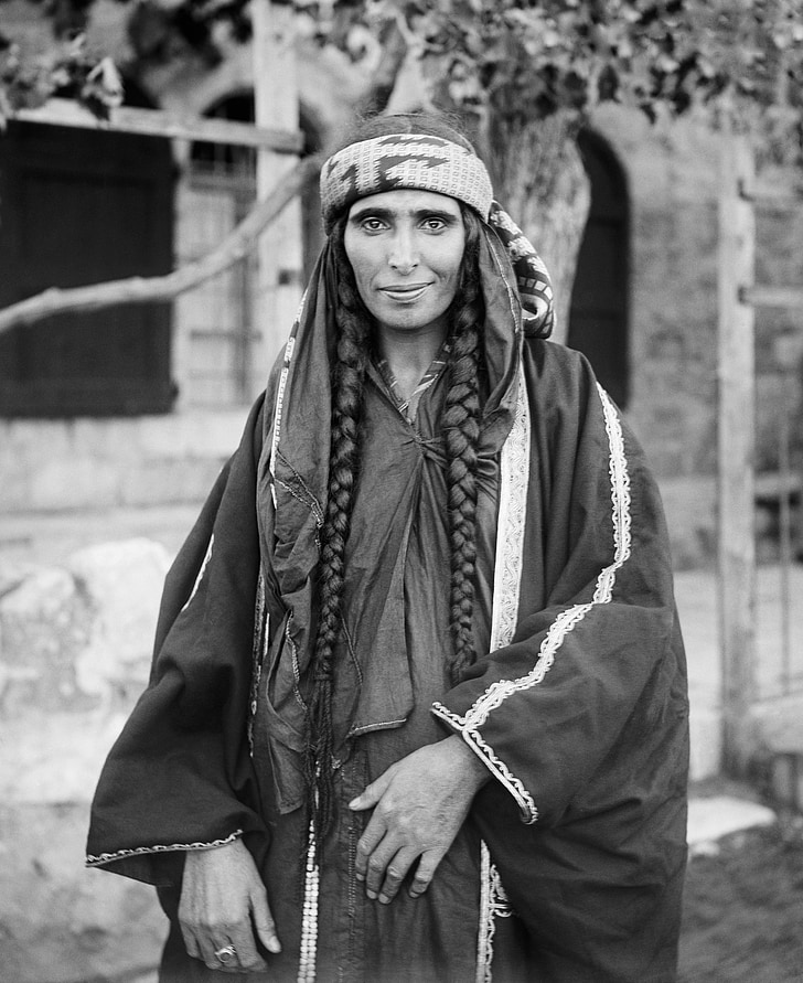 beduino, mujer, Nomad, Jerusalén, trenzas, Árabe, Siria