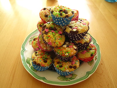 muffinid, Värviline, küpsetatud, Laste sünnipäev, Laste, saiakesed, ornament