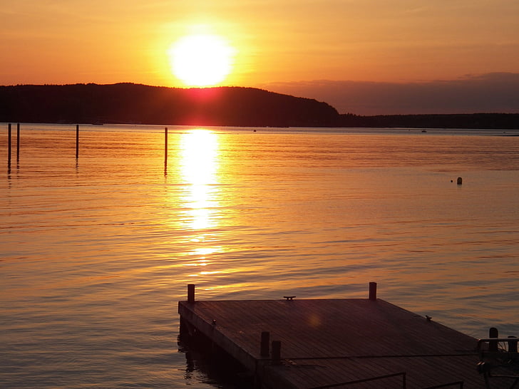 solen, Sunset, solnedgange, Dusk, Ocean, Bay, Harbor