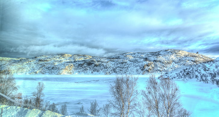 Norja, Kirkenes, Snowhotel maisema, jääveistoksia, lumi, matkustaa, taivas
