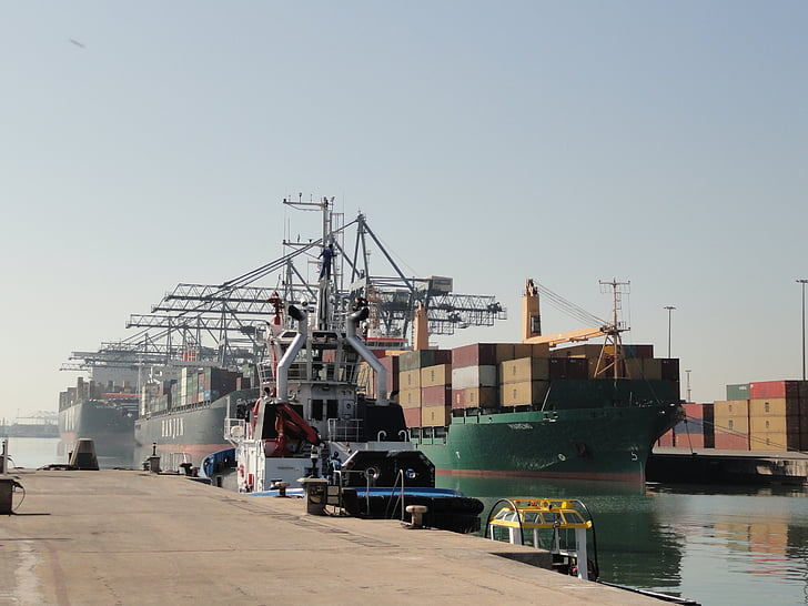 Port, Barcelona, kontenery, towarów, łodzie, Morza Śródziemnego
