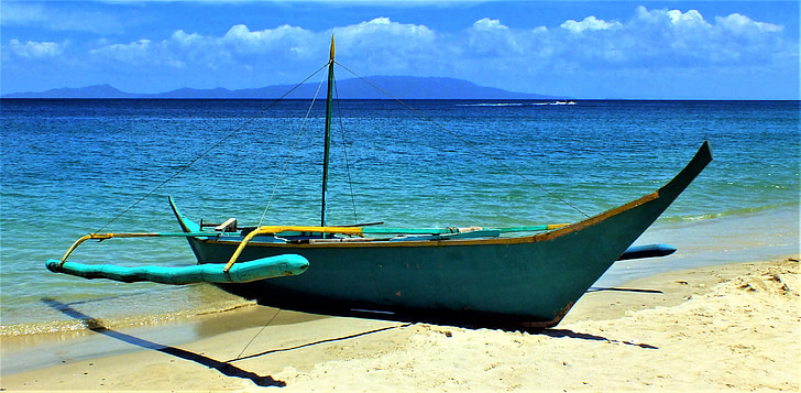 båt, vit, stranden, Puerto, galara, havet, Filippinerna