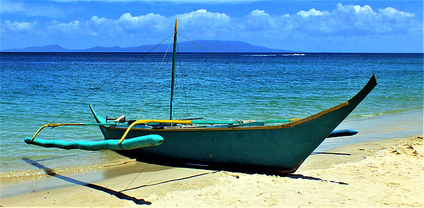 лодка, Белый, пляж, Пуэрто, galara, мне?, Филиппины