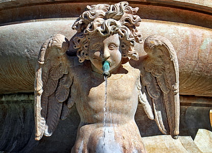 anđeo, kamena figura, Fontana, slika, skulptura, kip, lice anđela