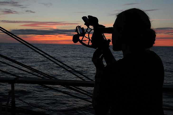 sextant, sunset, silhouette, coast guard, training, officer candidate, female