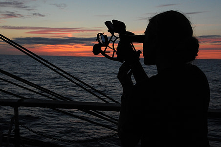 sextant, sunset, silhouette, coast guard, training, officer candidate, female