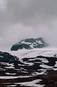 mountain, covering, snow, daytime, cloud, snow mountain, overcast