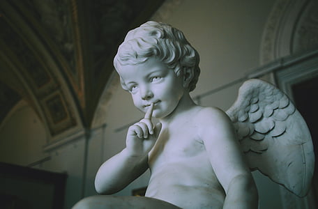sculpture, ange, garçon, statue de, Pierre, aile, religieux