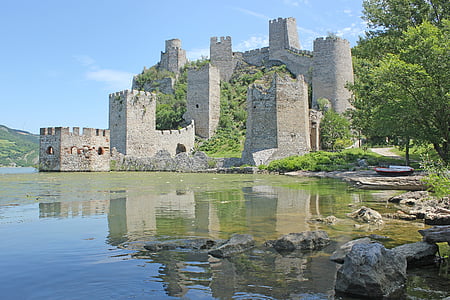 Đerdap, Serbie, Château, rivière, vieux, Golubac, forteresse