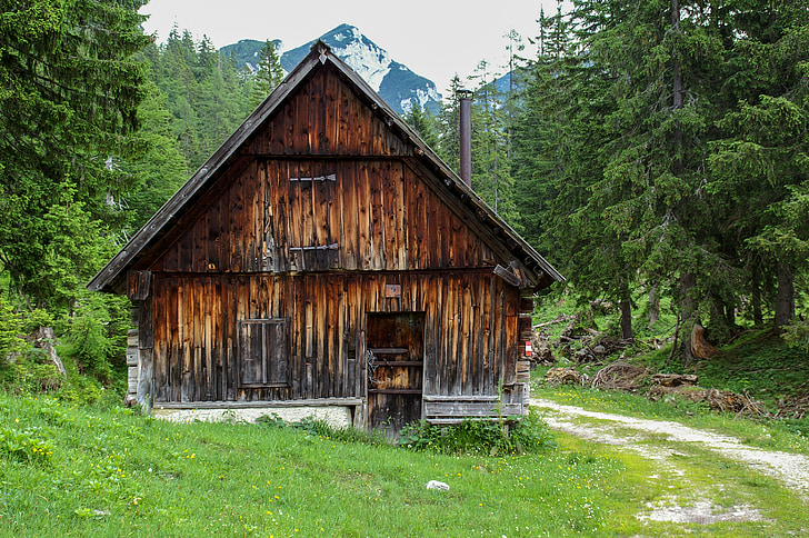 naturen, Alm, Österrike, Hut, Alpine hut, gamla, landsbygdens scen