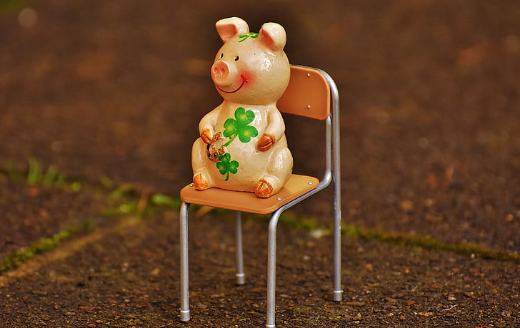 heldige gris, figur, held og lykke, heldige charme, Sjov, stol, sidde