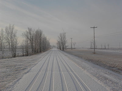 estrada, neve, Inverno, Québec, branco do inverno, paisagem, caminho