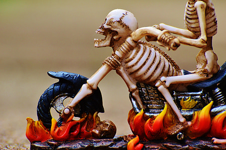 Biker, esqueleto, Creepy, raro, decoración, de miedo, hueso