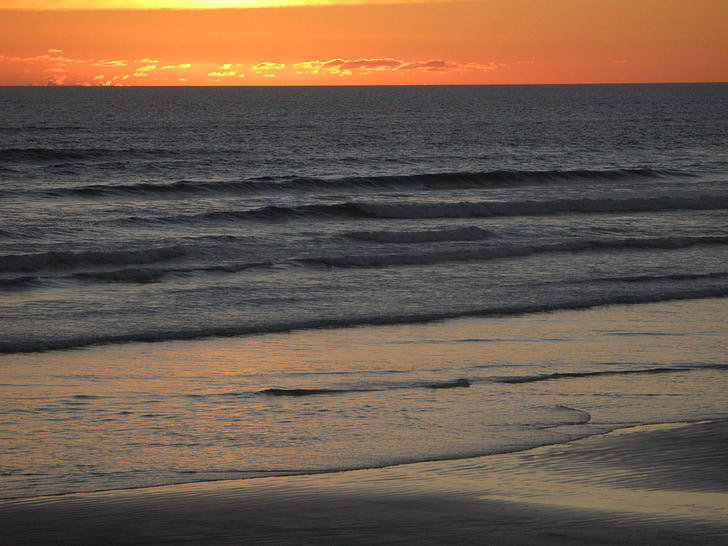 zonsondergang, negentig mile beach, strand, Nieuw-Zeeland, Oranje, hemel, avond