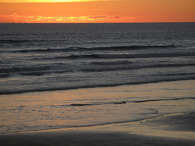 Закат, 90 км пляж, пляж, Новая Зеландия, оранжевый, небо, Вечер