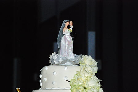 mariage, coeur, mariée, bouquets de, décoration, roses, gâteau