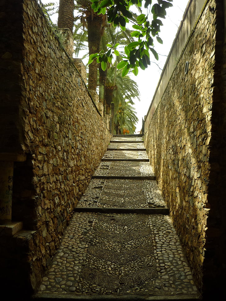 escadas, parede, Baluarte, Parque, Portillo, árvores, pedras