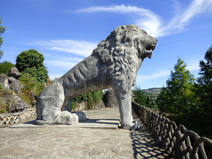 สิงโต, รูปปั้น, สวน, ประติมากรรม, สเปน, การท่องเที่ยว, แคว้นกาลิเซีย