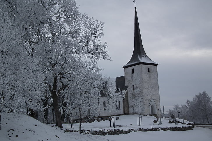 kirke, vinter, sne, arkitektur, religion
