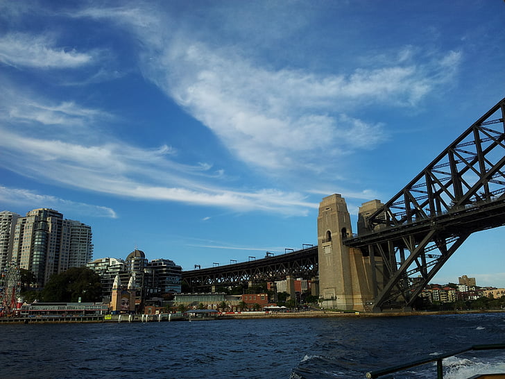 Sydney harbour bridge, obloha, Most, přístav, Sydney, Austrálie, město