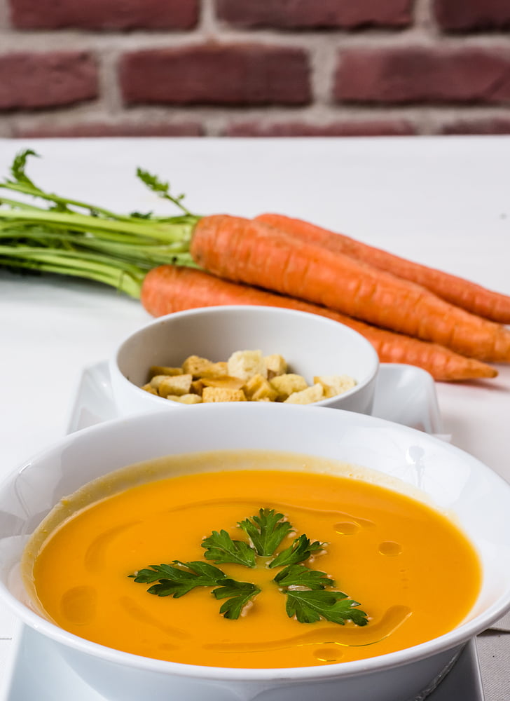 gulerødder suppe, fersk suppe, mad, suppe, gulerod, frisk, sund