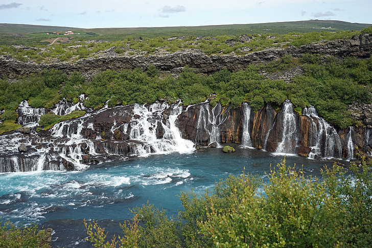 barnafoss, river, waterfall, iceland, water, waters