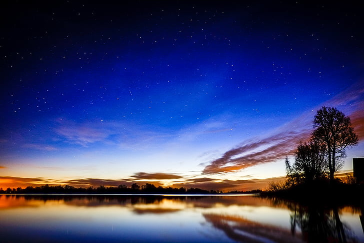 湖, 自然, 空, 星空, つ星の評価, 水