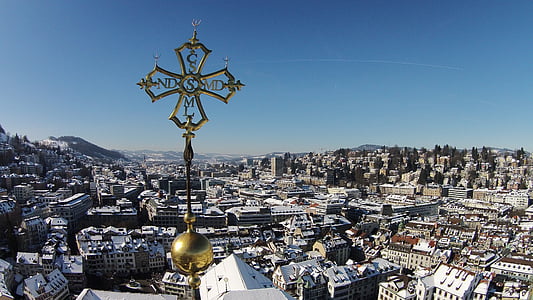 cross, cathedral, st, gallen, church, christianity, aerial