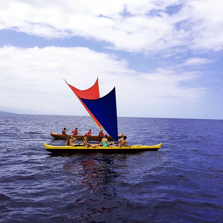 canoa de pae at, vela, oceano, água, do Pacífico, trilha histórica nacional de ala kahakai, Havaí