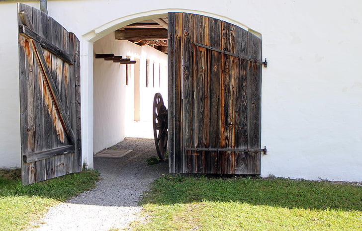 Drehtür, Holz, Ziel, Eingang, Türen aus Holz, Rundbogen, Doppeltür