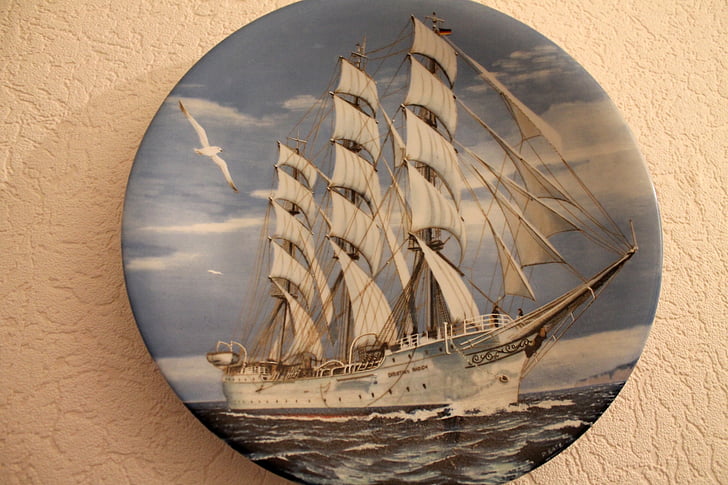 collection plate, ship, porcelain, collect, collection, wall plate