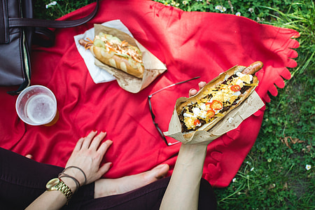 piknik, Hot dog, hrenovke, kolač, meso, obrok, hrana