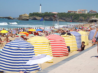 Biarritz, praia, farol, oceano, Riviera, Francês, França